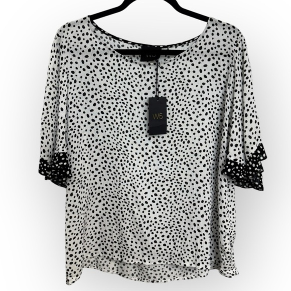 Anthropologie W5 Women’s Black and White Polka Dot Blouse Size M‎ *2128